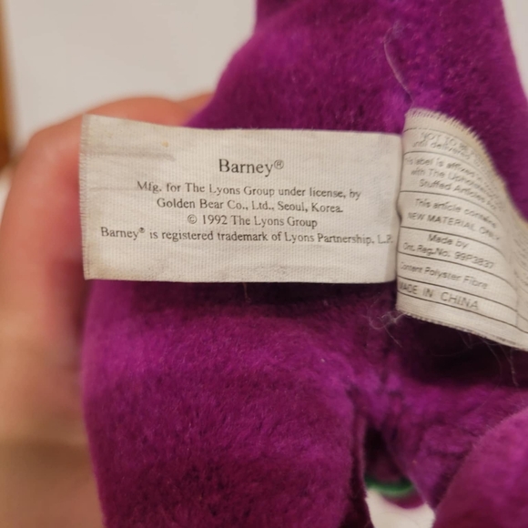 Vintage 1992 Barney the Purple Dinosaur Open Mouth Stuffed Toy Plush 10" - Picture 7 of 8